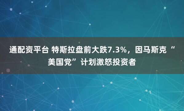 通配资平台 特斯拉盘前大跌7.3%，因马斯克 “美国党” 计划激怒投资者